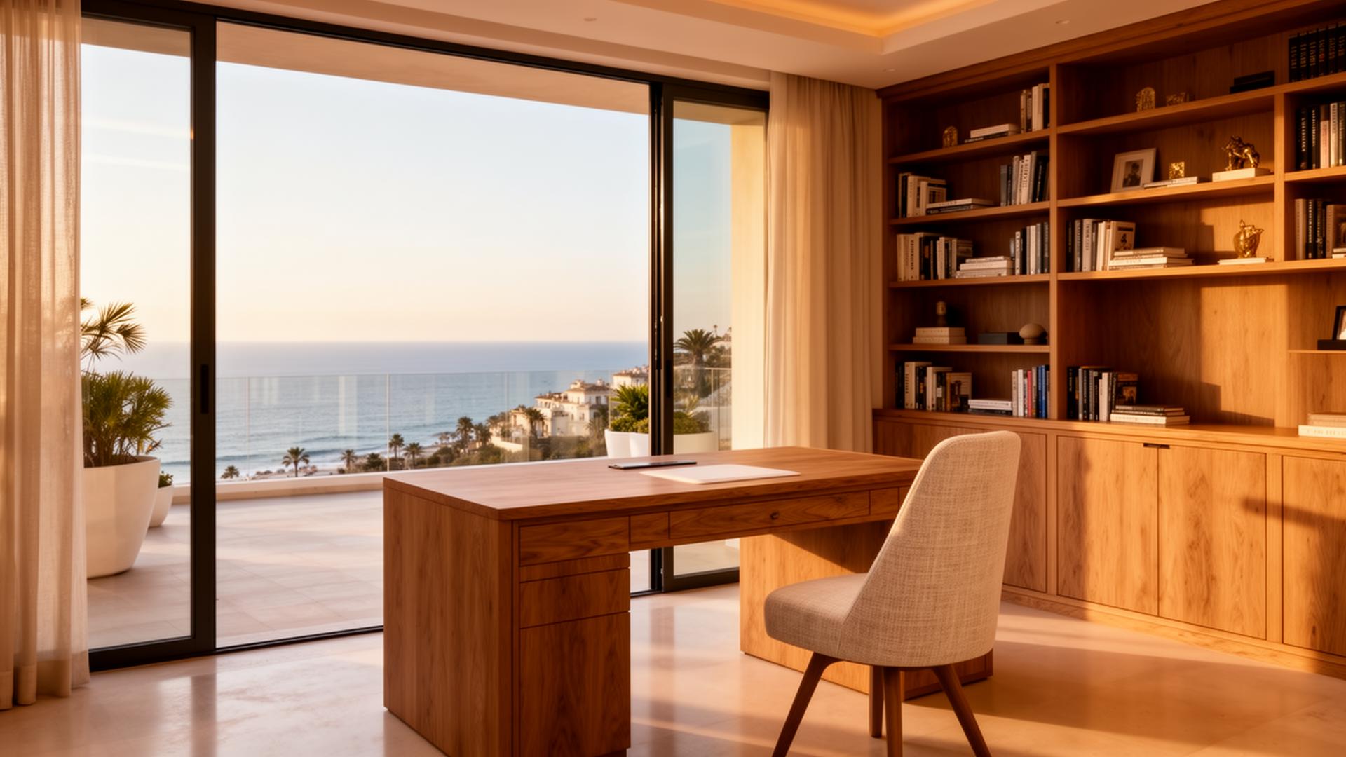 Home office with sea view in premium Costa del Sol penthouse