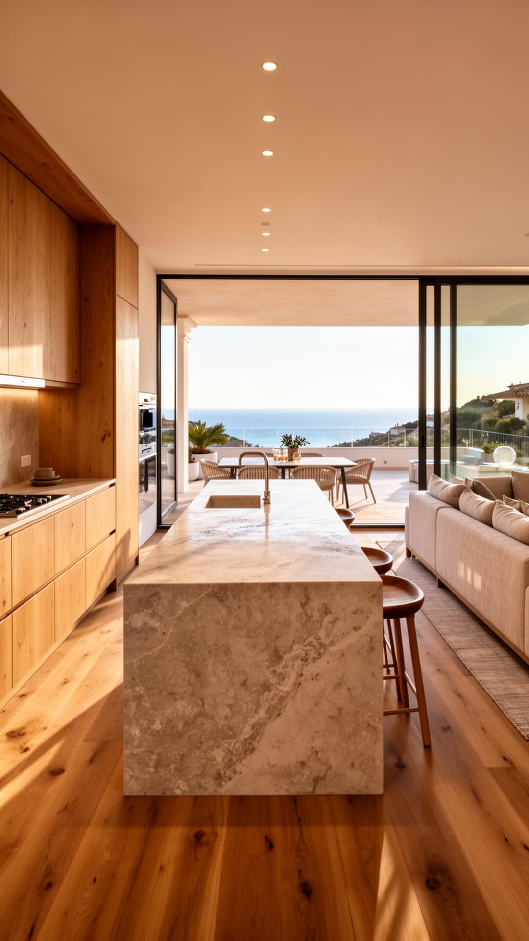 Designer key-ready interior with stone island and sea view in Costa del Sol penthouse