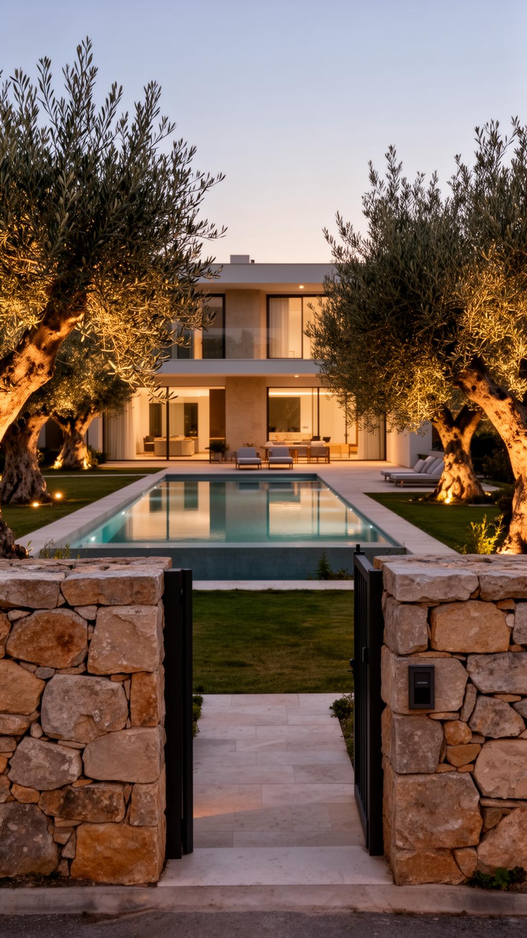 Private villa development on Costa del Sol with mature olive trees and pool